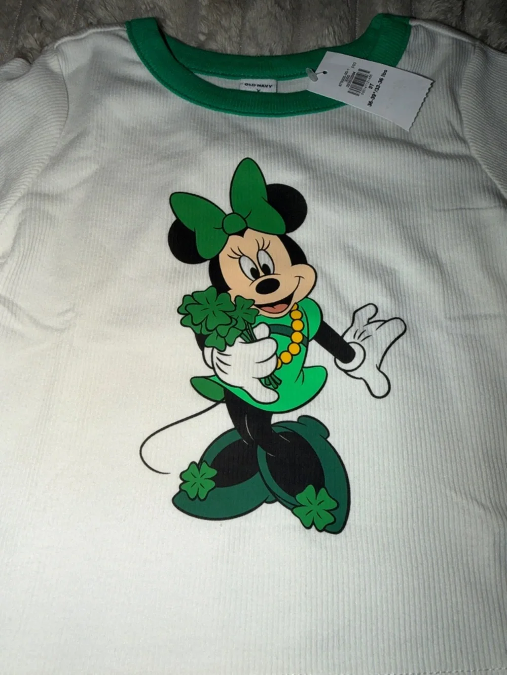 Disney White Tee with Green-Trim and Minnie Graphic
